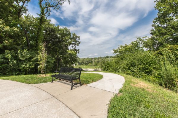 North Oak Trafficway bench and sidewalk
